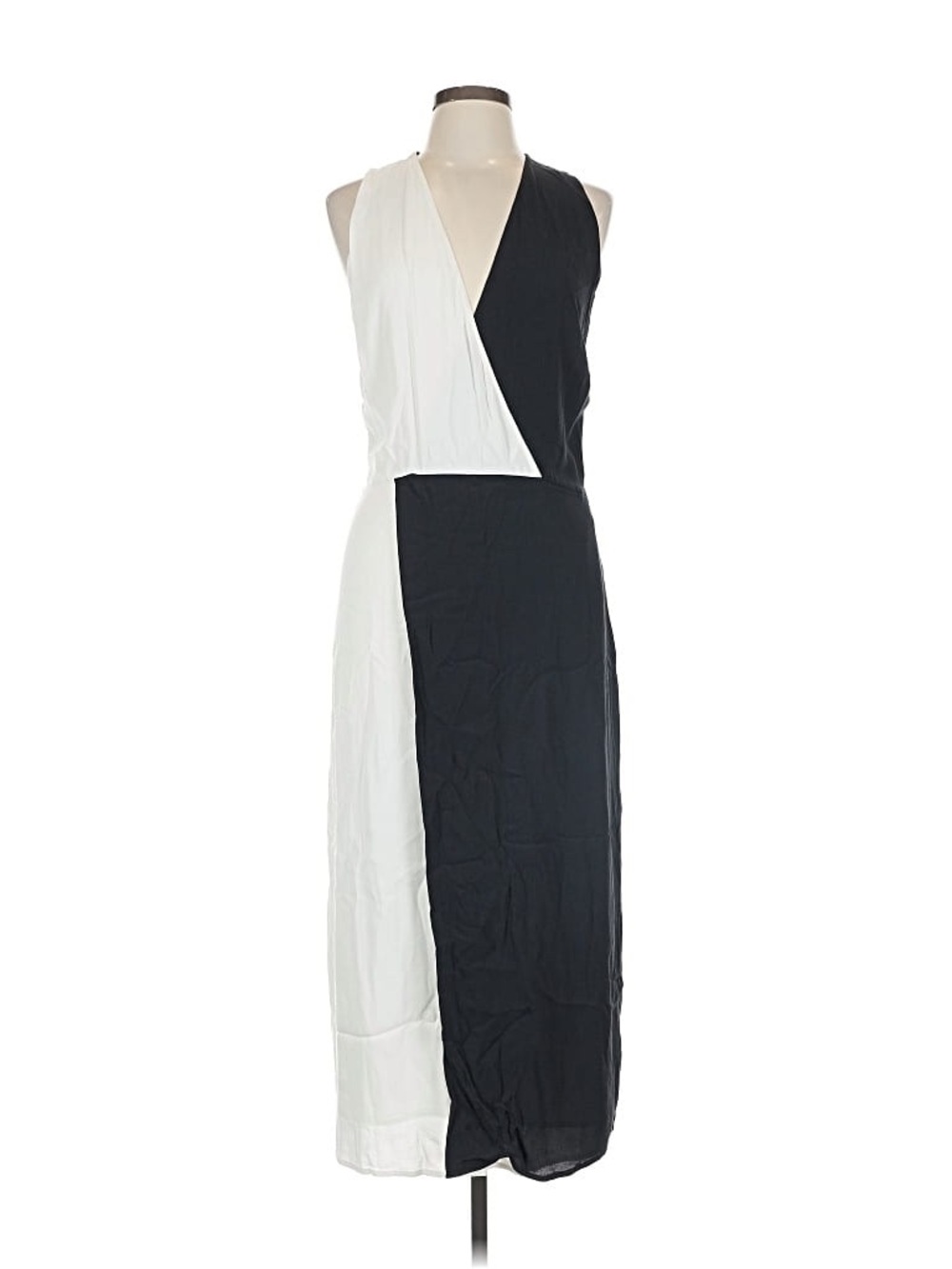 Equipment Femme Galane color block sleeveless faux wrap midi dress